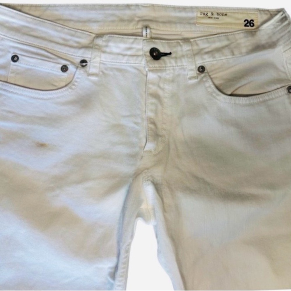 Rag and Bone Frayed Fringe Raw Edge White Jeans, Size 26 - Picture 10 of 13